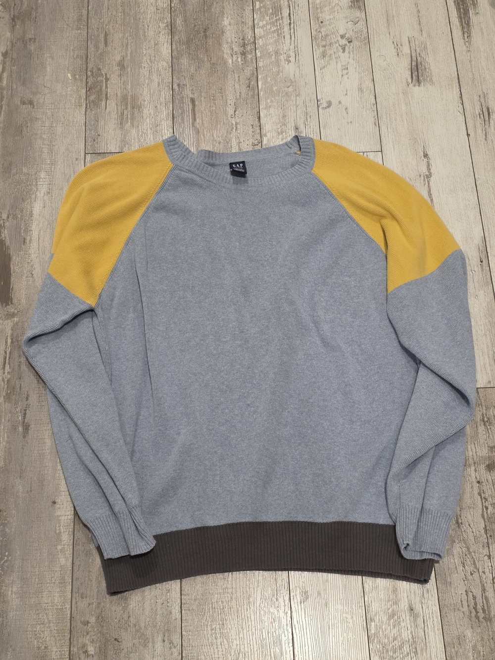XL Men's GAP Sweater Yellow Blue Gray Crewneck Pullover 100% Cotton Extra Large